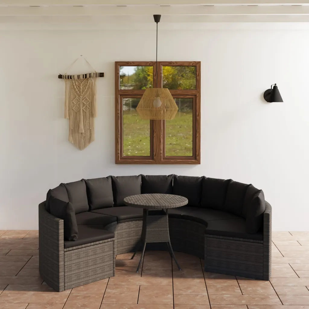 Set Divani da Giardino 7 pz con Cuscini in Polyrattan Grigio