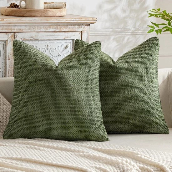 Set di cuscini morbidi con piumini - 2 pezzi - Verde matcha - 45 x 45 cm per divani e salotti moderni