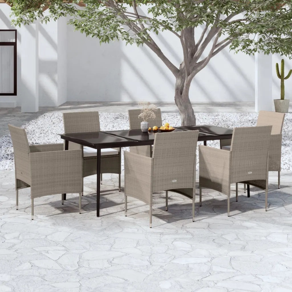 Set da Pranzo da Giardino 7 pz con Cuscini Beige e Nero 3099321