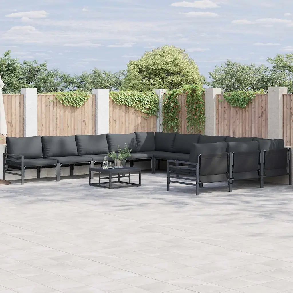 Set Divano da Giardino con cuscino 11 pcs Nero Acciaio