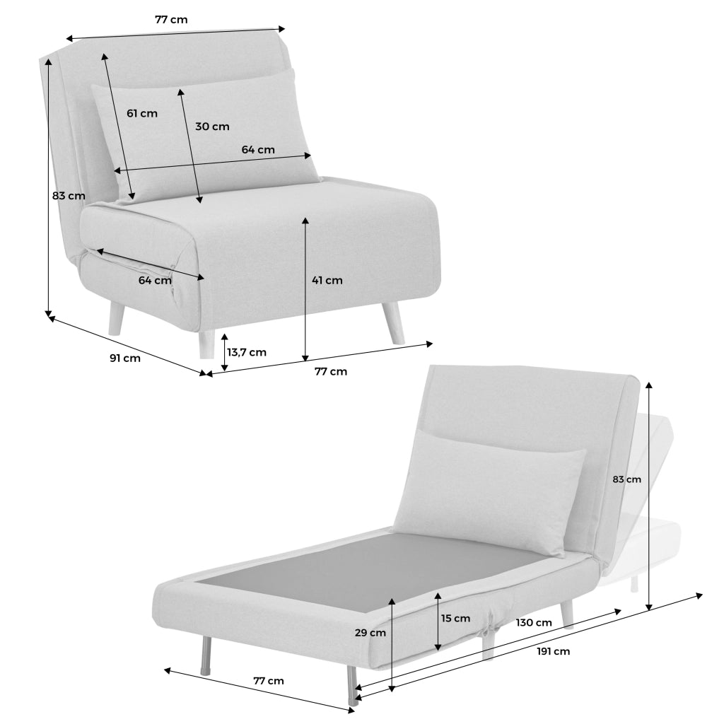Poltrona letto convertibile in tessuto ciniglia, bianco
