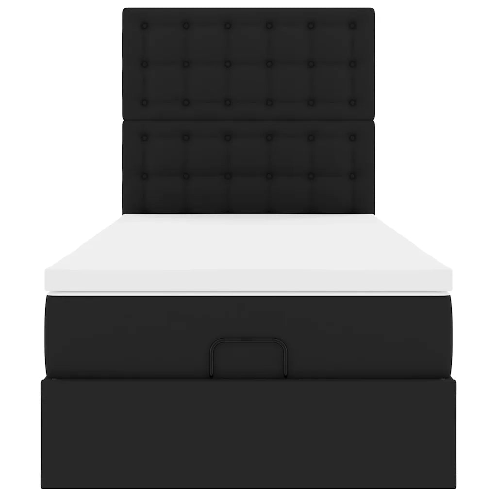 Letto Pouf con Materasso Nero 90x200 cm Similpelle
