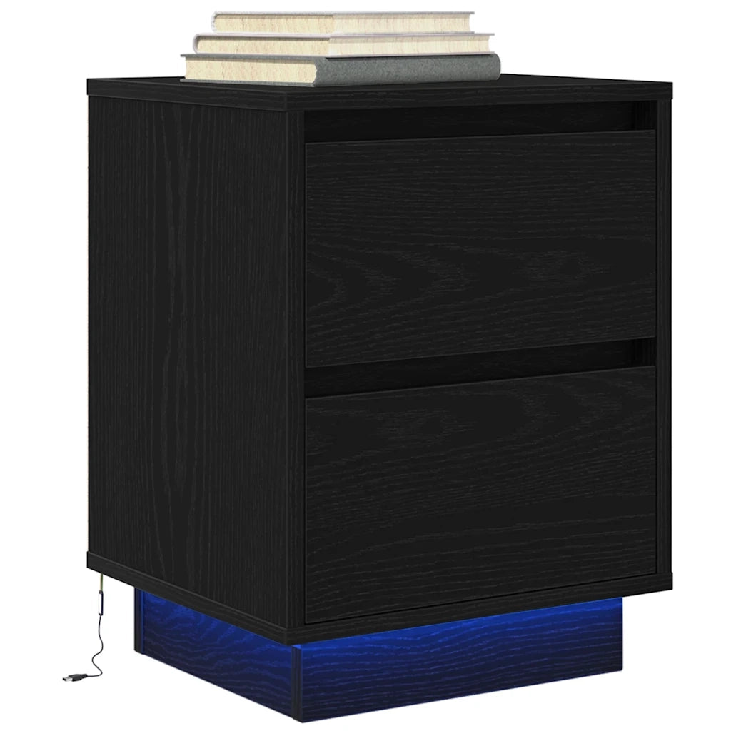 Comodini con Luci LED 2 pz Nero 38x34x50 cm 861286