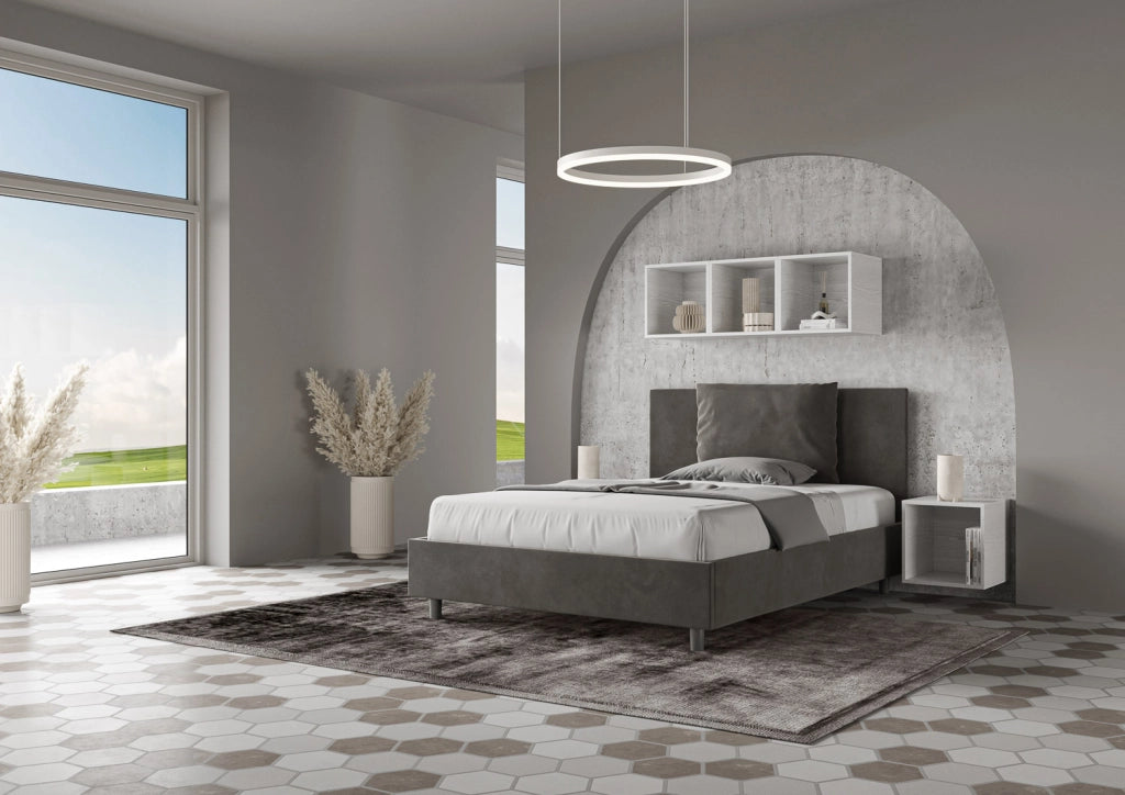 BS COM Letto una piazza e mezza contenitore imbottito 130x190 microfibra grigio