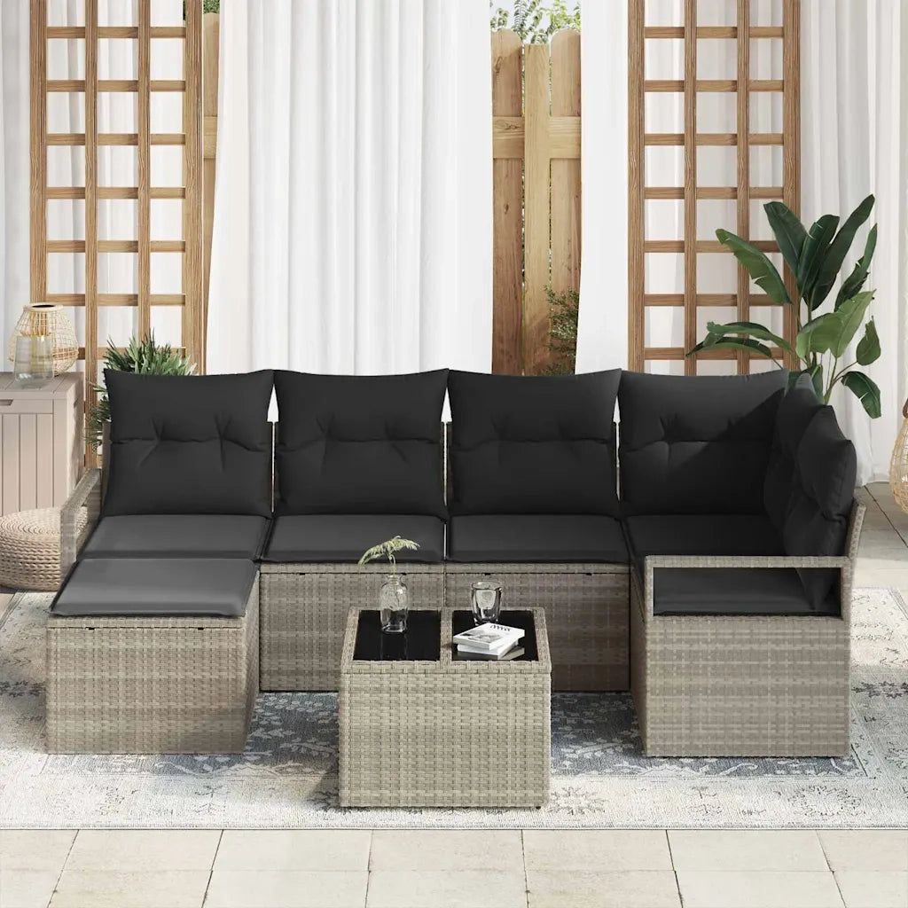 Set di divani 7 pcs Grigio chiaro polyrattan