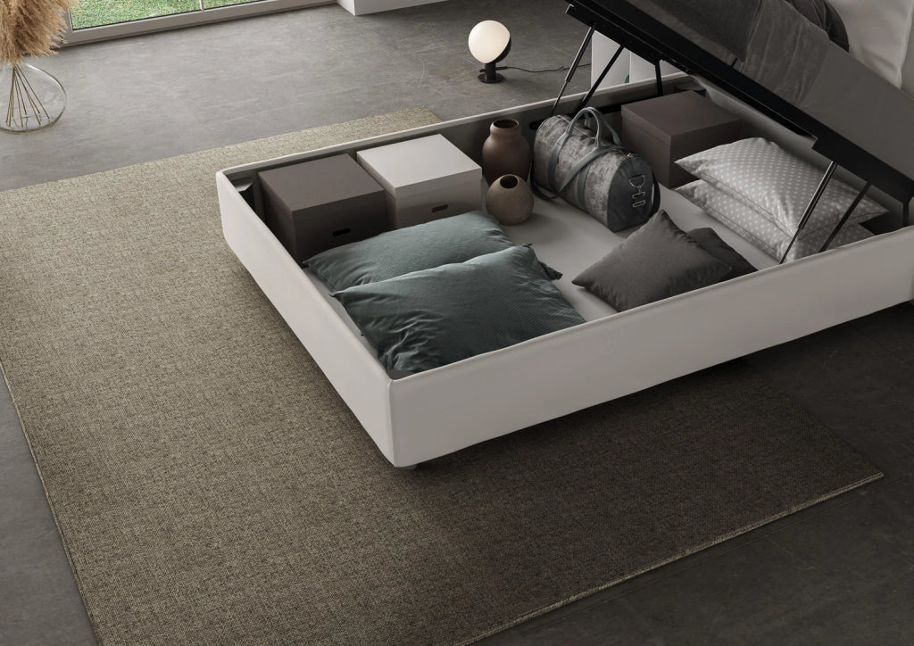 BS COM Letto una piazza e mezza contenitore imbottito 120x200 similpelle bianco