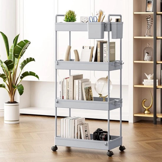 Carrello pieghevole con 4 livelli - mobile organizzatore per cucina e bagno - grigio organizzatore per spazi ristretti