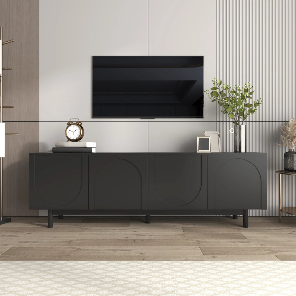 Cassettiera TV nera in MDF e truciolato; lunghezza 175 cm