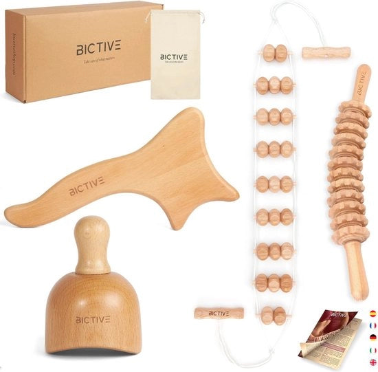 Kit terapia 4 in 1 per anticellulite e drenaggio linfatico con legno
