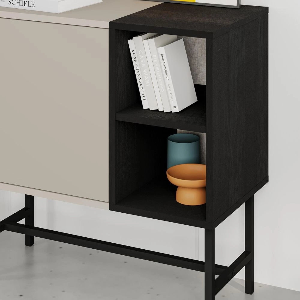Mobile multiuso Mona Mini con anta cashmere e due vani a giorno neri 81x40x80H