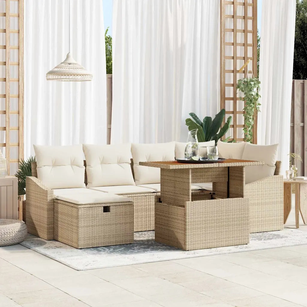 Set Divano da Giardino con cuscino 7 pcs Beige polyrattan