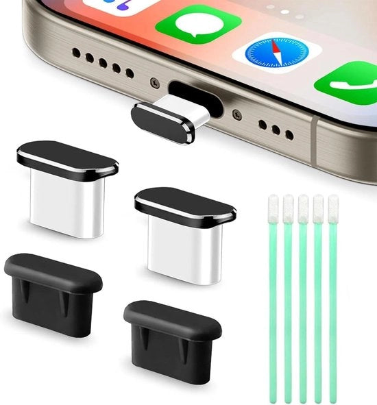 4 Stufi USB-C Protezioni per iPhone 15/16 Pro Plus - Protezioni per la porta di ricarica con leghe di alluminio e silicone - Coperture per porte compatibili