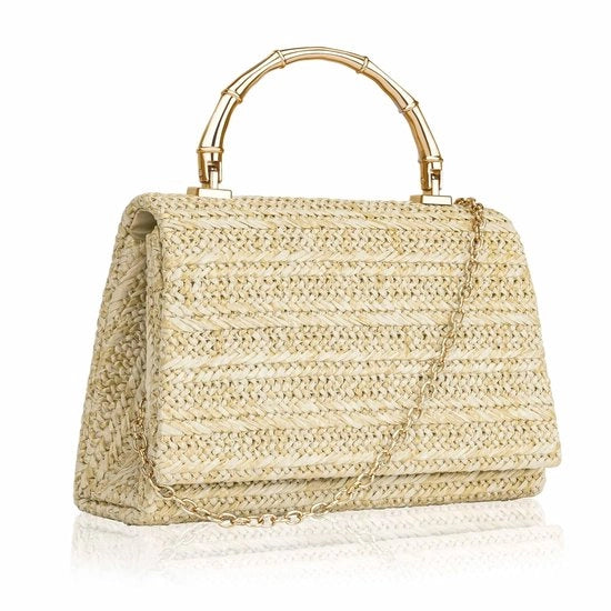 Borsa a mano con manico in bambù - stile boho - 1 pezzo - dimensioni 18 x 12 x 6 cm