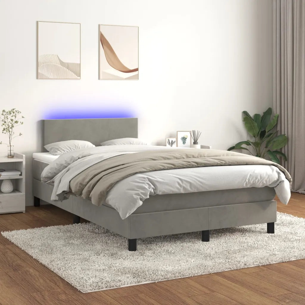 Letto a Molle con Materasso e LED Grigio Chiaro 120x200 cm Velluto