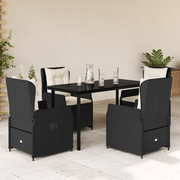 Set da Pranzo da Giardino 5 pz Nero con Cuscini in Polyrattan