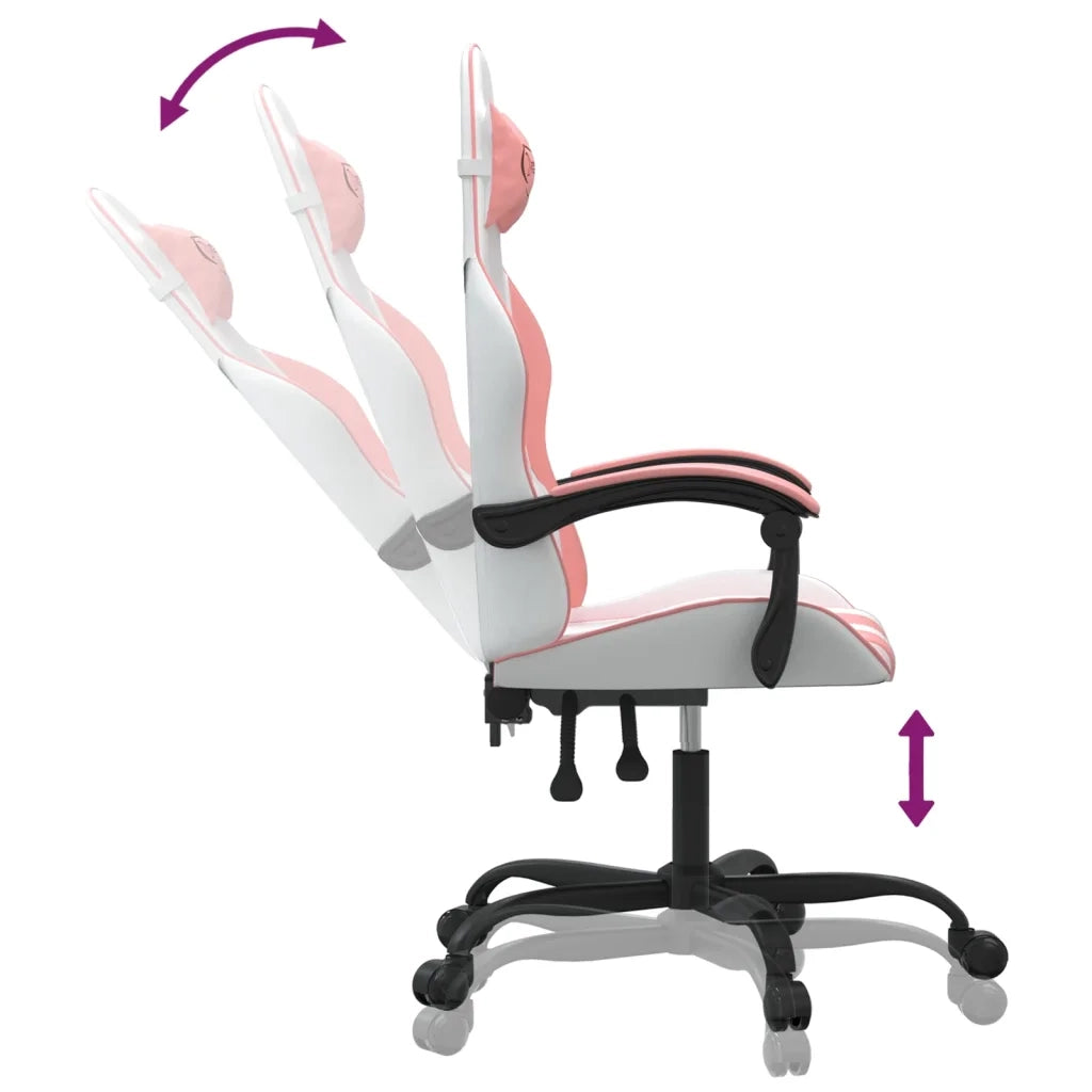 Sedia da Gaming Girevole Bianco e Rosa in Similpelle 349600