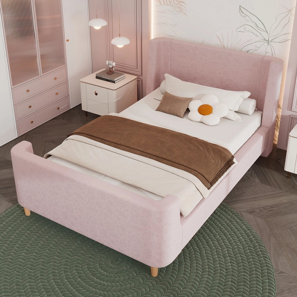 Letto Singolo Imbottito per Bambini ¨C MINIMAL ¨C Rosa, Velluto, 90x200