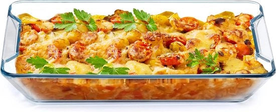 Scatola per forno in vetro, (M-2.5L) scatola per forno rettangolare, scatola per lasagna in vetro