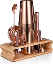 Set di Cocktail Shaker Professionale con Stand in Bambù - 12 pezzi per Drink Mixati