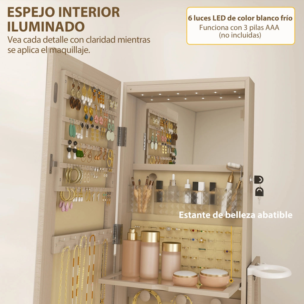 Armadio Gioielli con Specchio LED e Ante Scorrevoli ¨C Zephmum ¨C 80x40x180cm