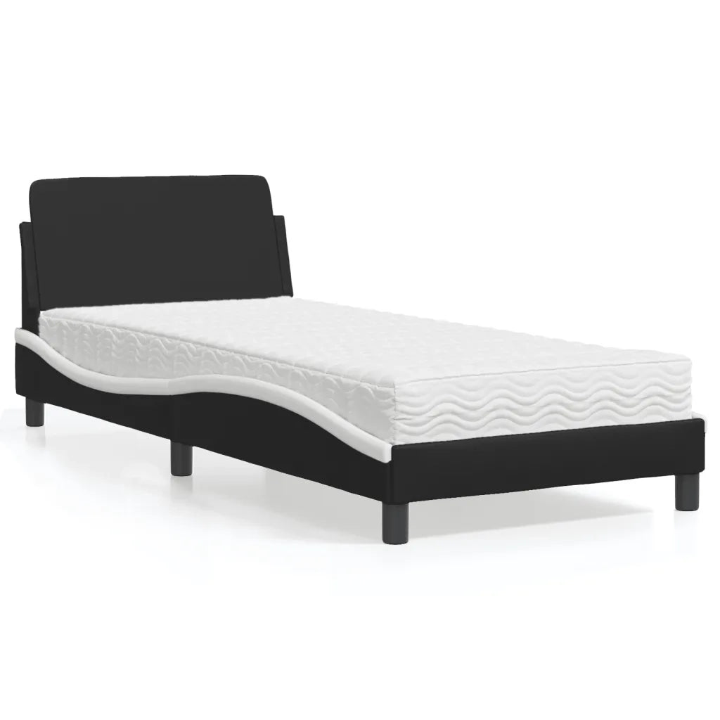 Letto con Materasso Dover Nero e Bianco 80x200 cm in Similpelle