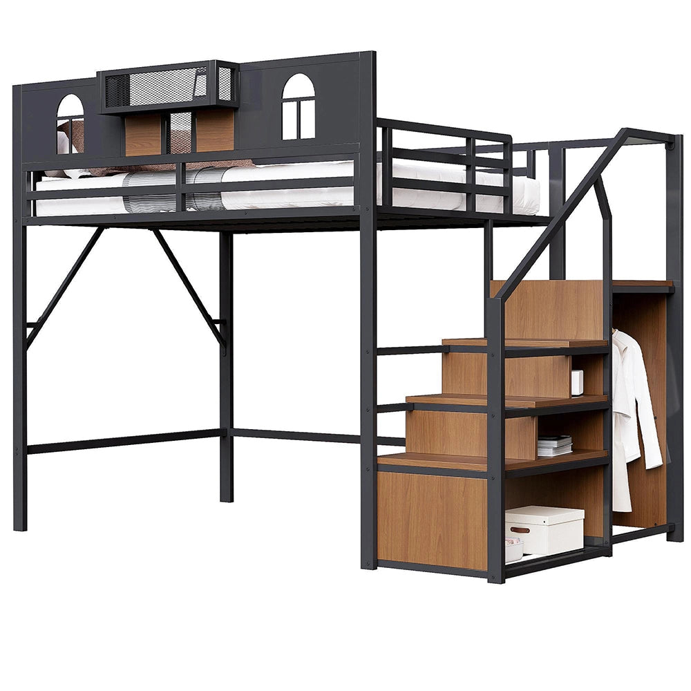 Letto a soppalco - Xylo - 140x200 cm nero con scrivania