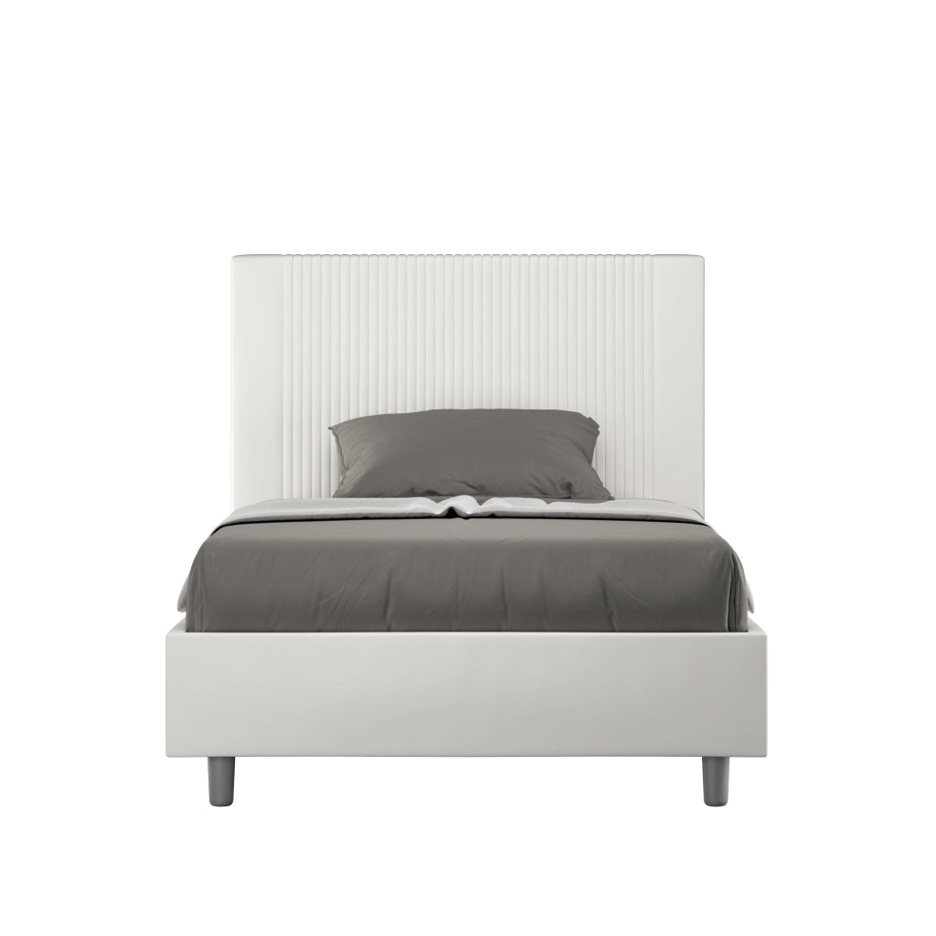 BS COM Letto una piazza e mezza con rete imbottito 120x210 similpelle bianco