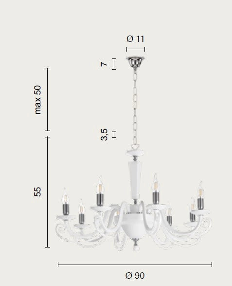 LAMPADARIO CHERUBINI 8 LUCI TORTORA E CROMO ATTACCO E14 D.90CM