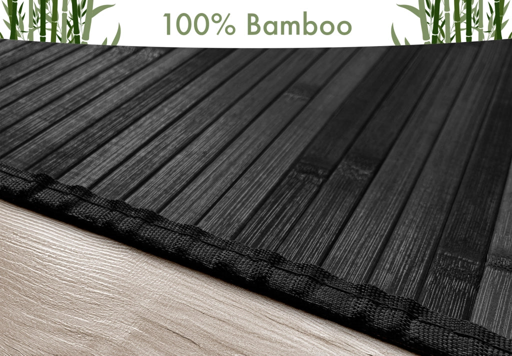 Tappeto Arredo In Vero Bamboo Naturale Grande a Listelli Bordato BambÃ¹ Soggiorno Cucina Salotto Listello Legno Nero - 170x230cm