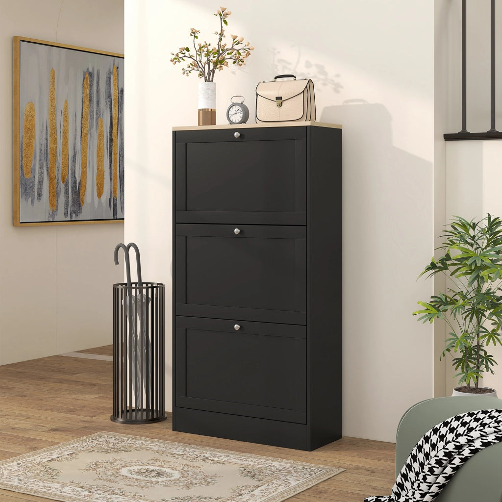 Scarpiera con Cassetti e Ripiani ¨C Minimal ¨C Nero 60x23,5x115 cm