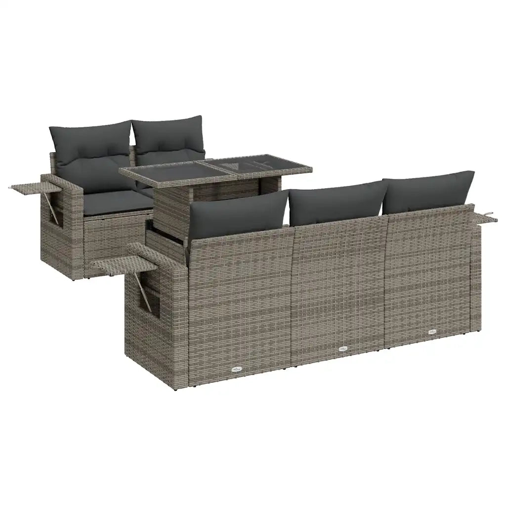 Set Divano da Giardino 6 pz con Cuscini Grigio in Polyrattan 3326411
