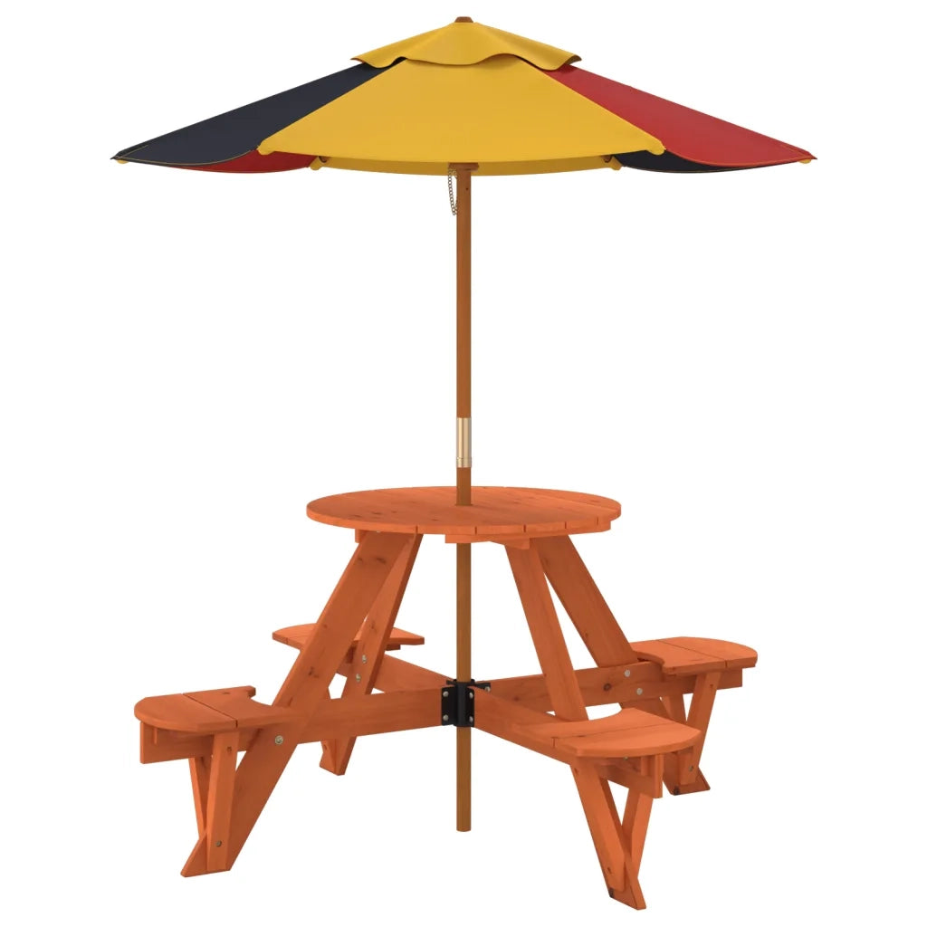 Tavolo Picnic per 4 Bambini con Ombrellone Rotondo Legno Abete 3281623