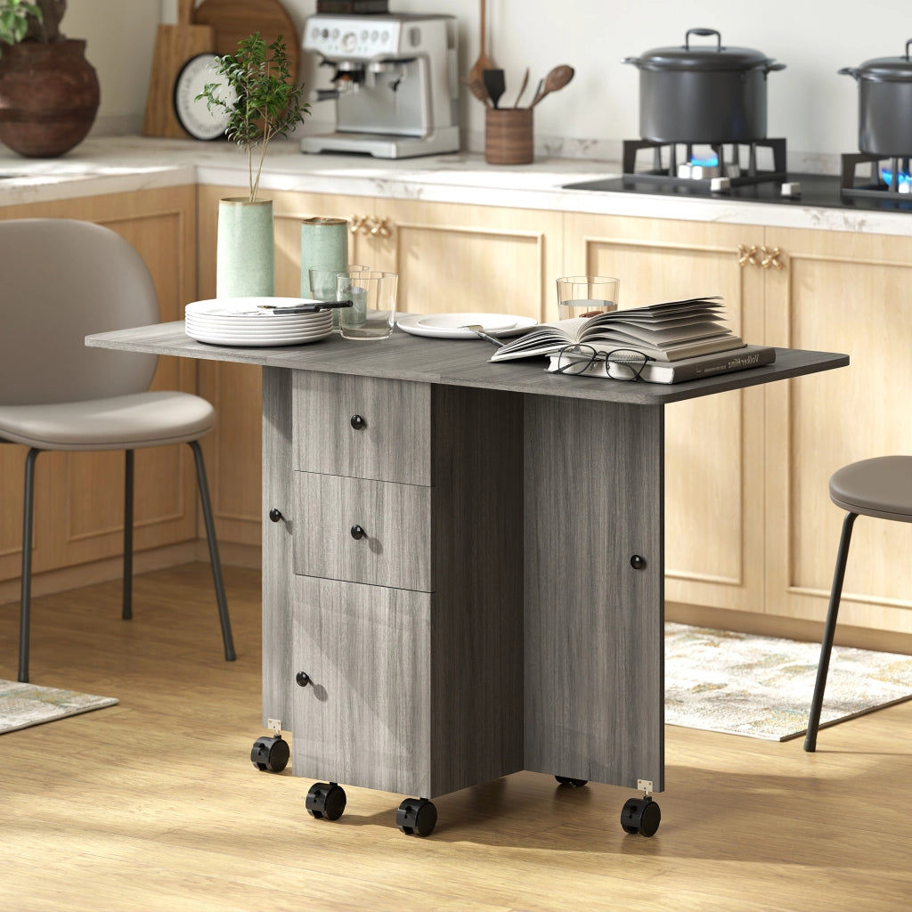 Tavolo da pranzo pieghevole con 2 cassetti e ripiano ¨C Minimal ¨C grigio