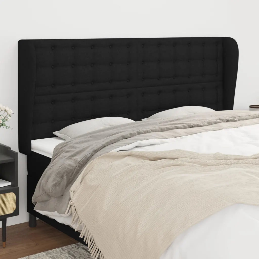 Testiera | Testata ad Orecchio Nera 163x23x118/128 cm in Tessuto