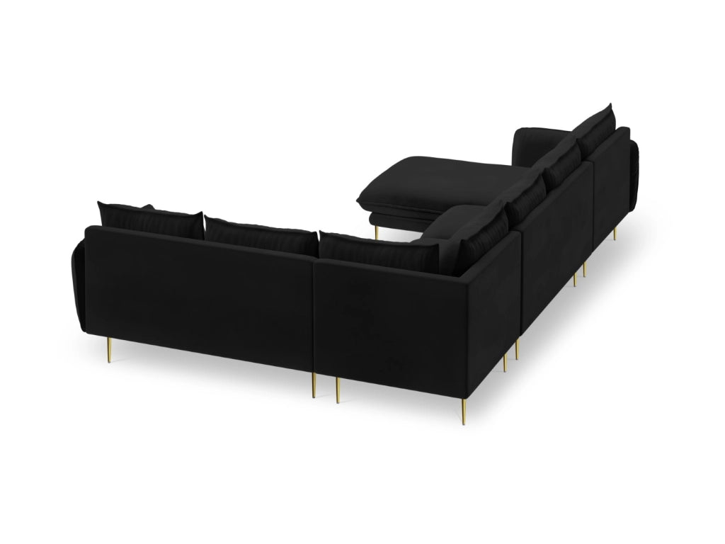 Cosmopolitan Design - Divano panoramico destro "Vienna" 7 posti in velluto nero 