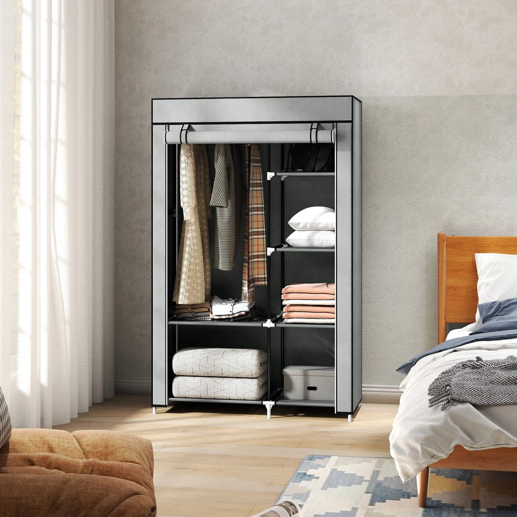 Armadio Portatile Pieghevole con Ripiani e Appendiabiti ¨C Minimal ¨C 103x43x162,5 Grigio