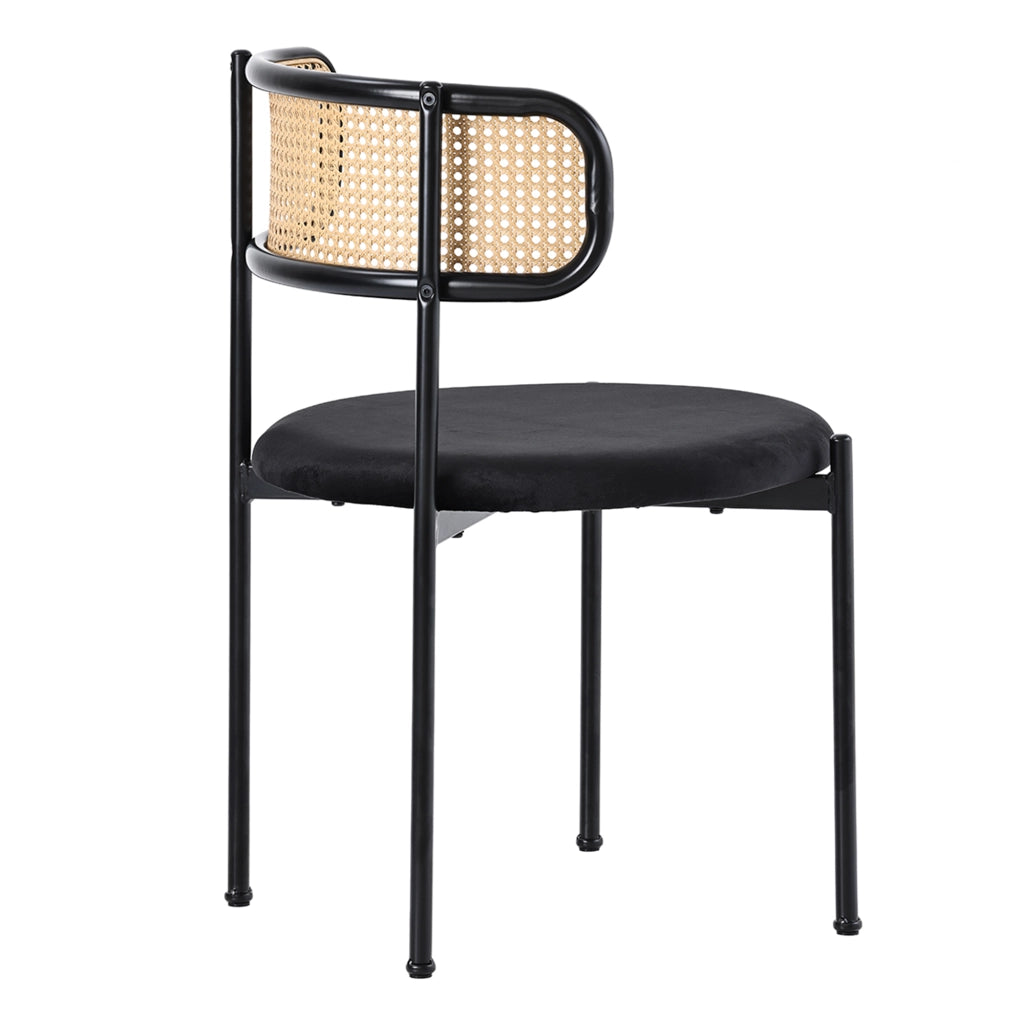 SEDIA DA PRANZO in velluto nero con schienale in rattan Set da 6 pezzi