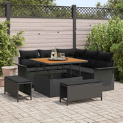 Set Divano da Giardino con cuscino 8 pcs Nero polyrattan