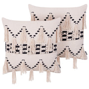 Set di 2 cuscini decorativi in cotone beige 45 x 45 cm con nappe Boho Decor