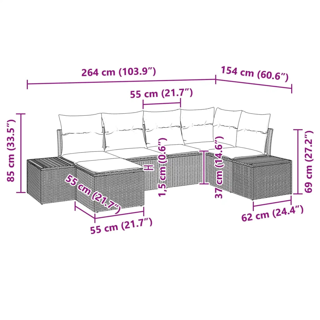 Set Divano da Giardino 6 pz Nero polyrattan 3347136