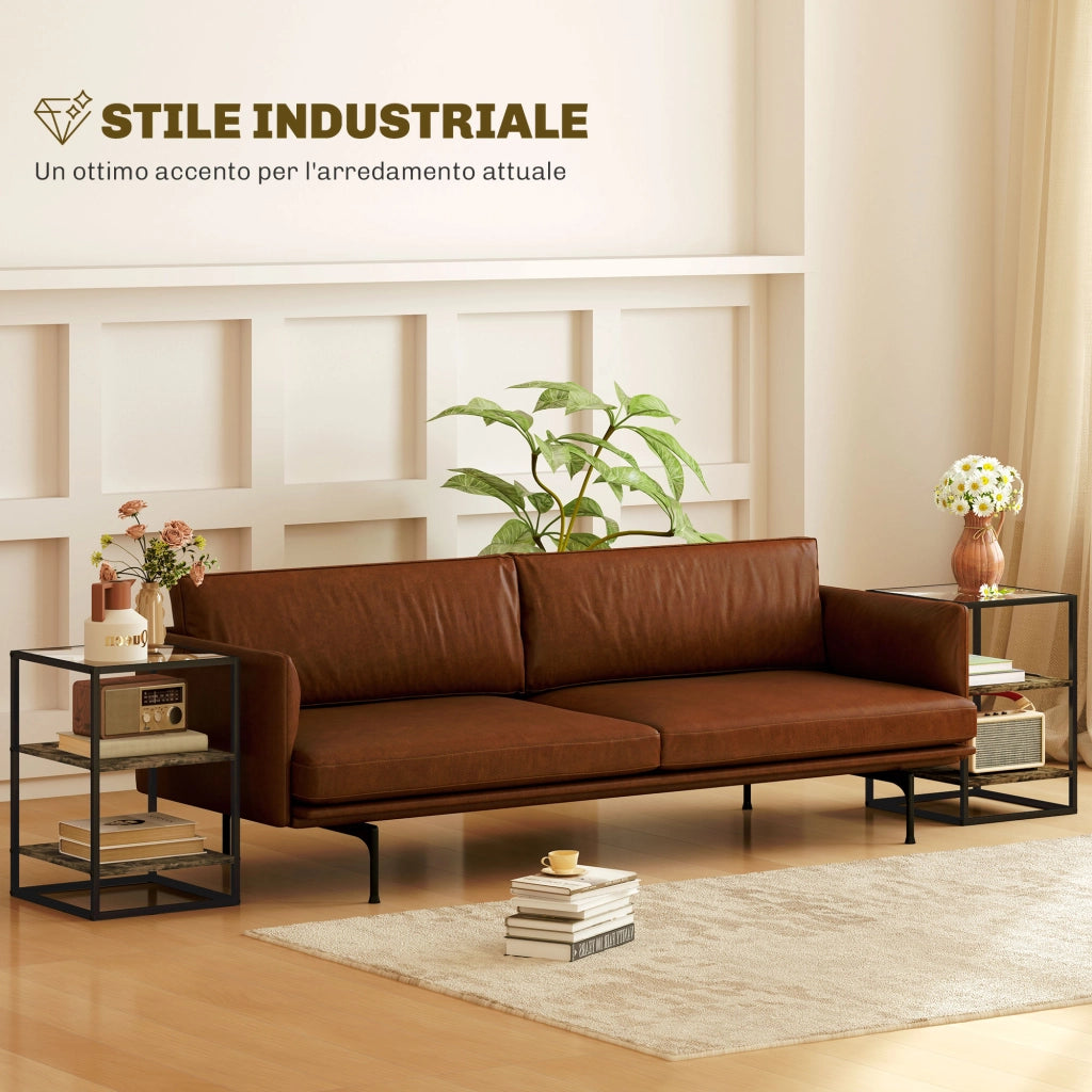 Set 2 Tavolini da Salotto a 3 Livelli ¨C Xylo ¨C Legno Metallo Vetro Temperato Marrone 37x40x55