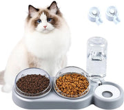 Triplo Ciotola per Animali da 15° con Ciotola Inclinabile Ciotola Rimovibile Antiscivolo e Ciotola per Cibo e Acqua per Gatti e Cani (Grigio)