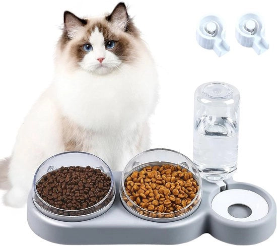 Triplo Ciotola per Animali da 15° con Ciotola Inclinabile Ciotola Rimovibile Antiscivolo e Ciotola per Cibo e Acqua per Gatti e Cani (Grigio)