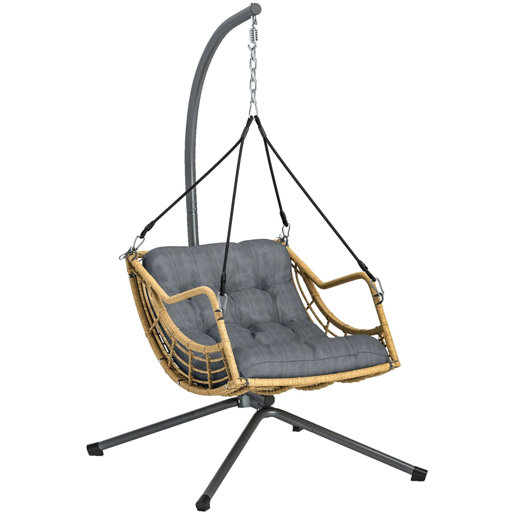 Poltrona sospesa con supporto in resina intrecciata ¨C Xylo ¨C grigio con cuscino e regolazione altezza