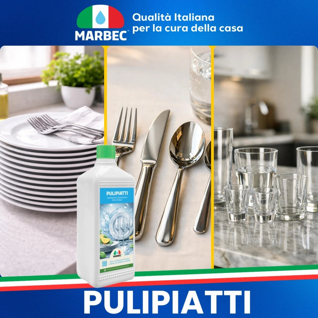 Detergente Piatti Concentrato, Sgrassa a Freddo, Risciacquo Rapido, Profumo Limone Marbec PULIPIATTI - 5LTx4Pz