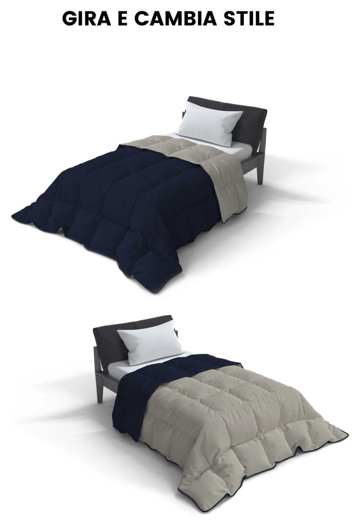 Trapunta Invernale 1 Piazza e Mezzo Doubleface 300gr Blu Scuro/Grigio Chiaro