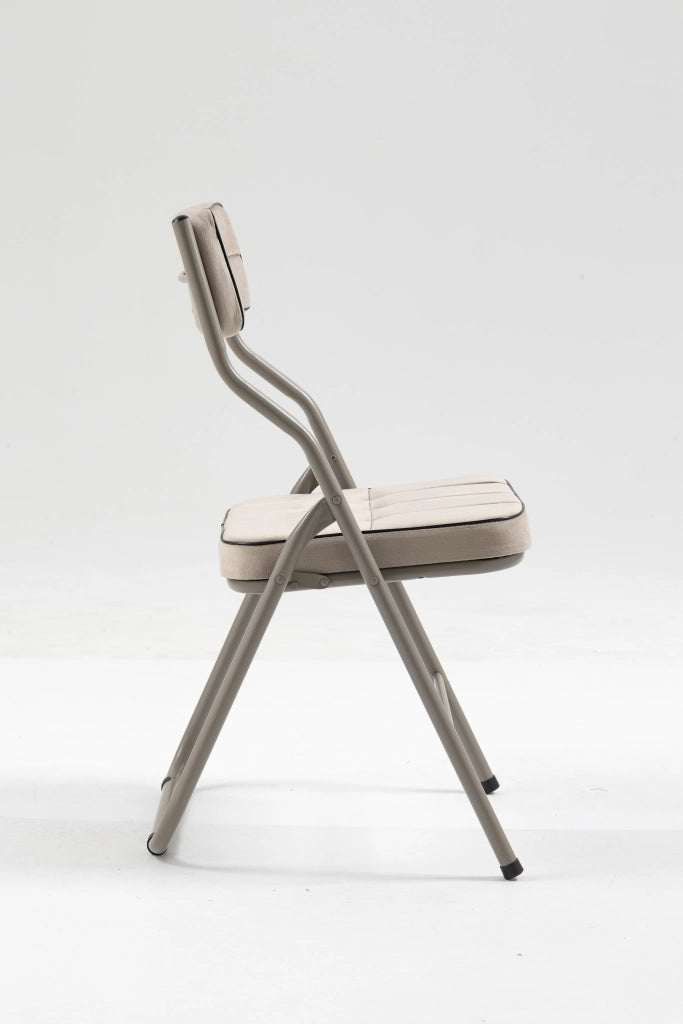 Sedie Pieghevoli con Cuscino Set 2 Pezzi ¨C MINIMAL ¨C Beige, Struttura in Metallo