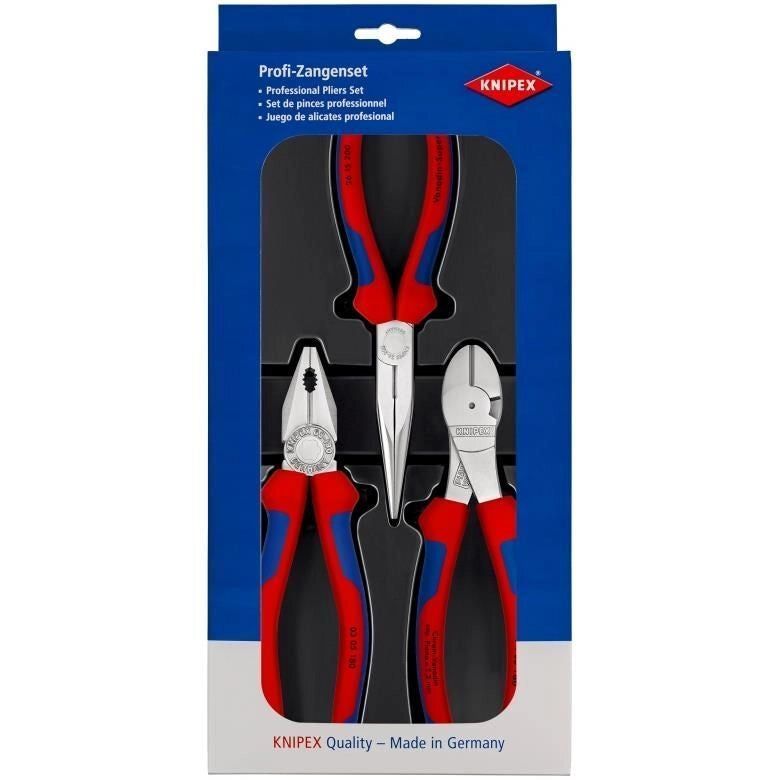 KNIPEX 00 20 11 V01 Assortimento di Utensili 3 Pezzi con Pinza Universale 180 mm Tronchese Laterale 180 mm Pinza con Becchi Mezzotondi 200 mm colore Nero