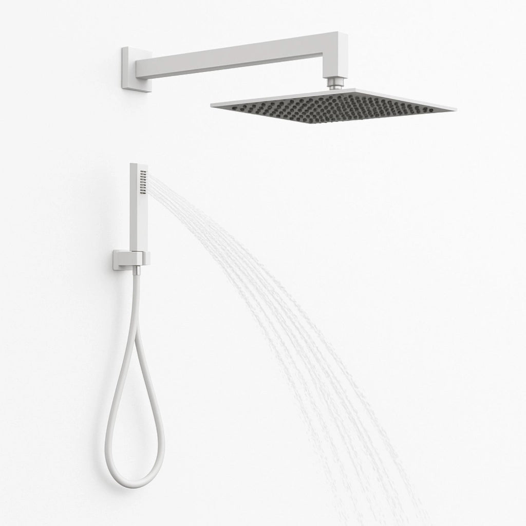 Set per doccia soffione quadro in acciaio inox 25x25 millimetri opaco *** tinta bianco, confezione 1