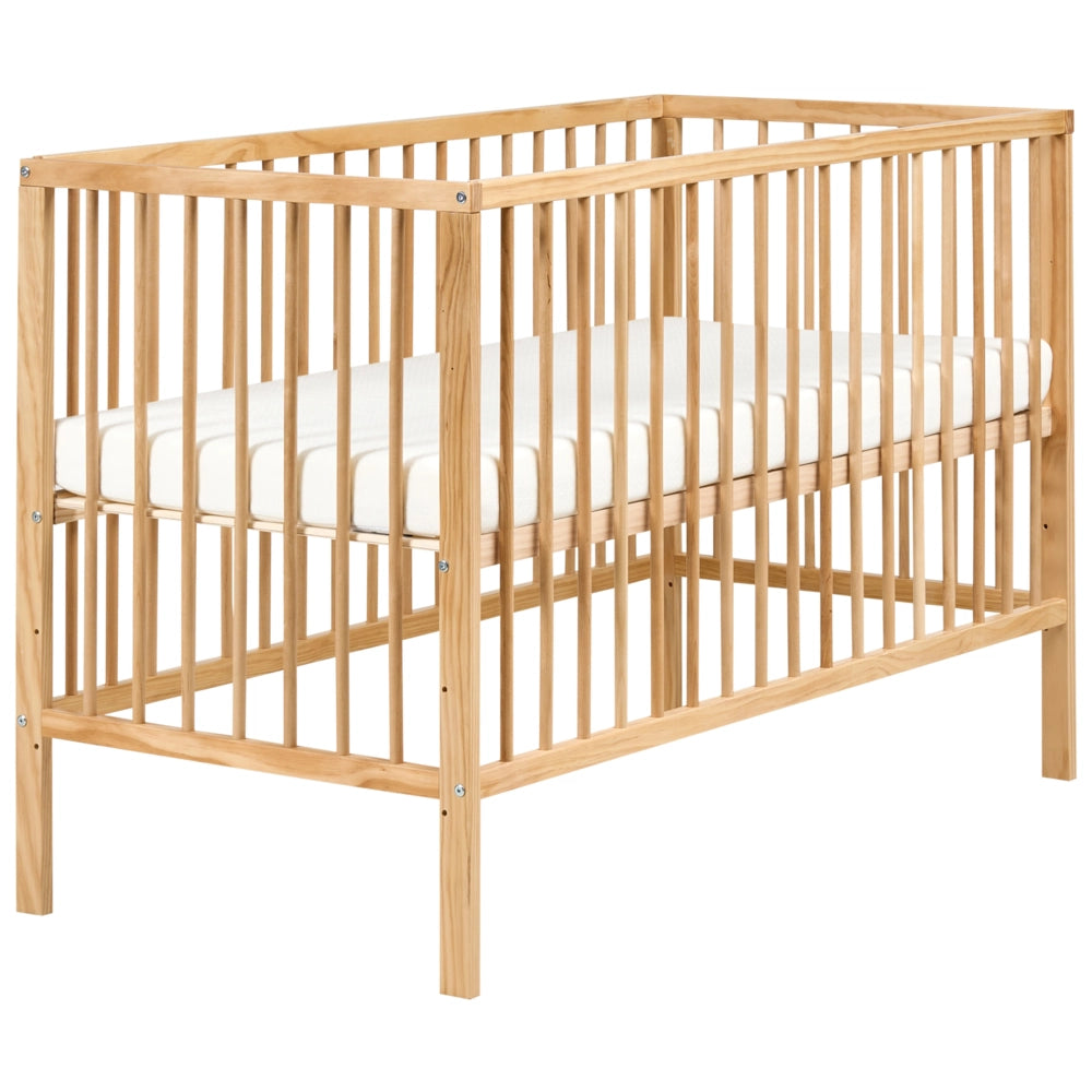 Lettino culla per neonati in legno di pino marrone chiaro 60 x 120 cm con barre regolabili in altezza Dimensioni standard